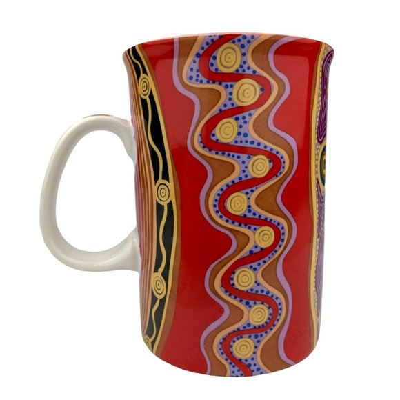 Tobwabba Art Coffee Mug Cub Authentic Australian Aboriginal Visit Emu Red Pink - Picture 4 of 7